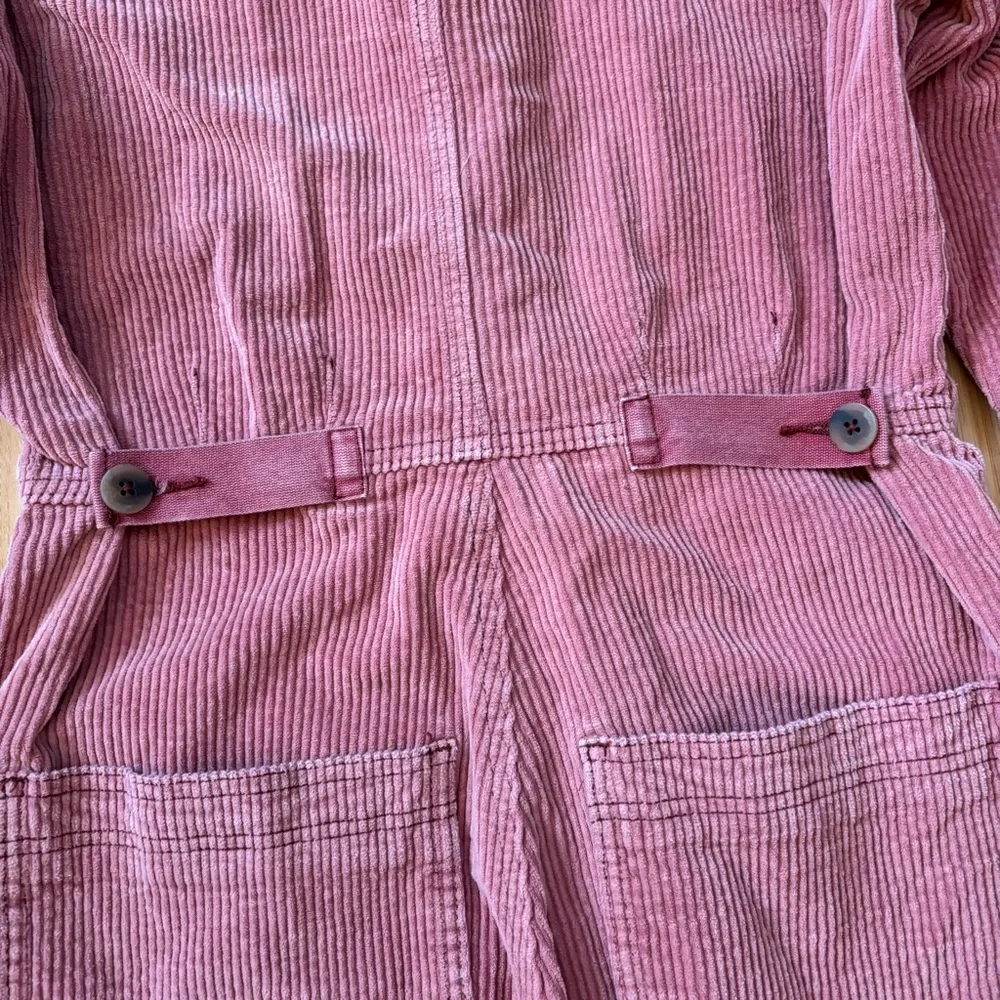 Free People Outpost Corduroy Muted Pink Button Front Long Sleeve Jumpsuit